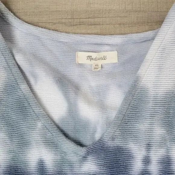 Madewell Ottoman Jacquard V-Neck Setlist Boxy Crop Top Tie-Dye Blue Women Sz XL - Picture 9 of 10
